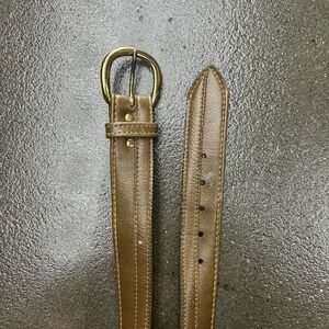 Vintage 80s 90s Women's Brown Leather Belt Women's 31" Long Brass Buckle